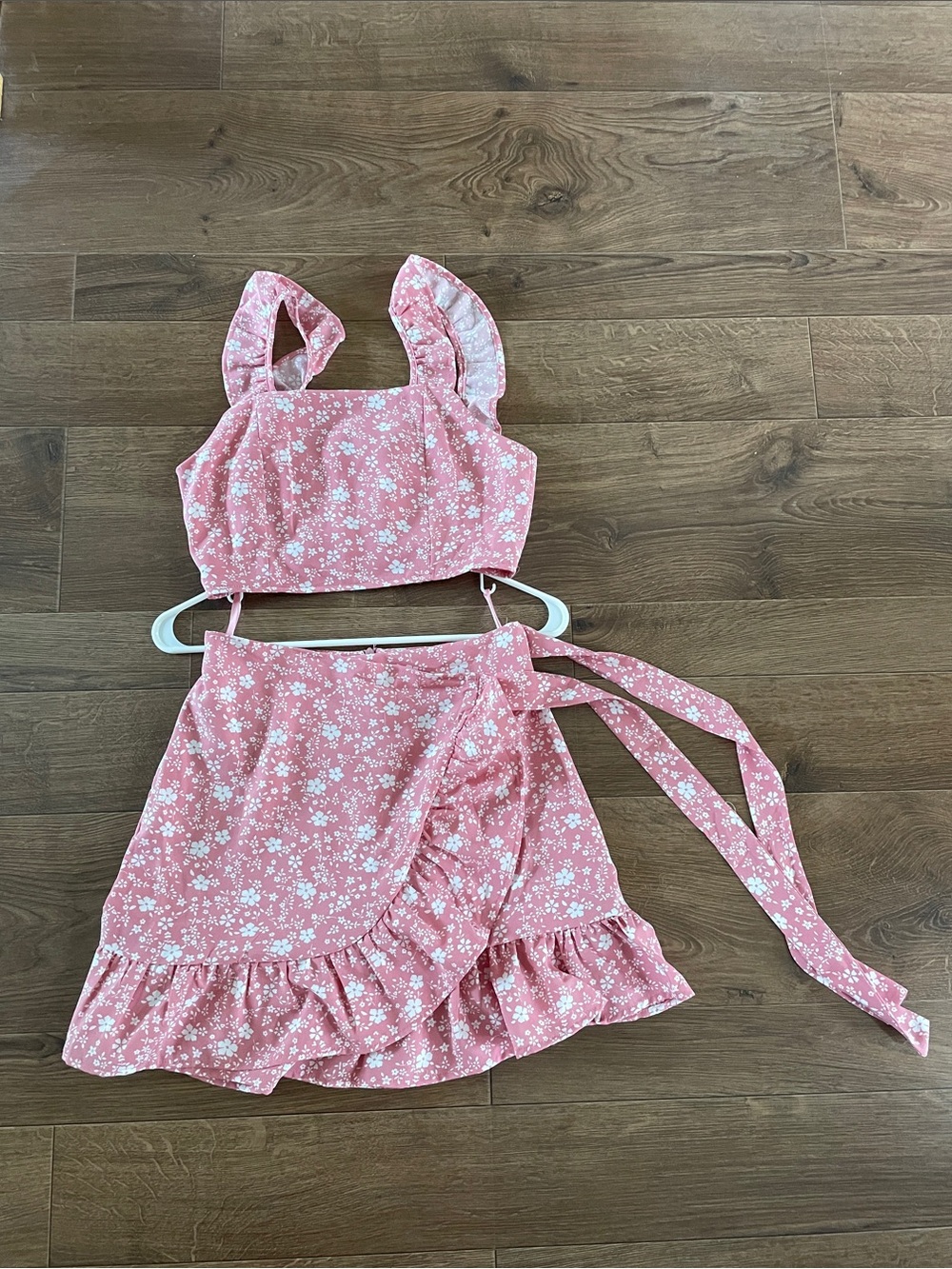 Pink Lily Pink Floral Two-Piece Skirt Set